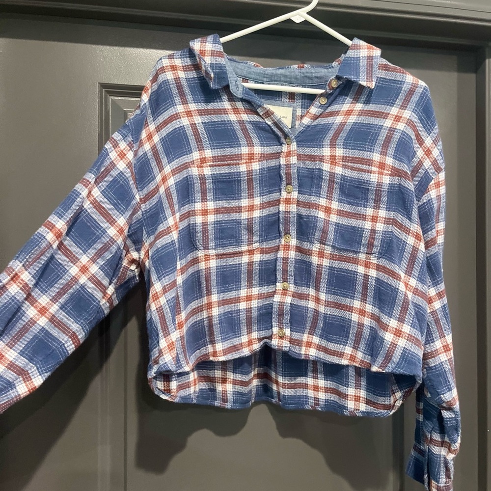 Blue and Red Plaid Button-Up Shirt